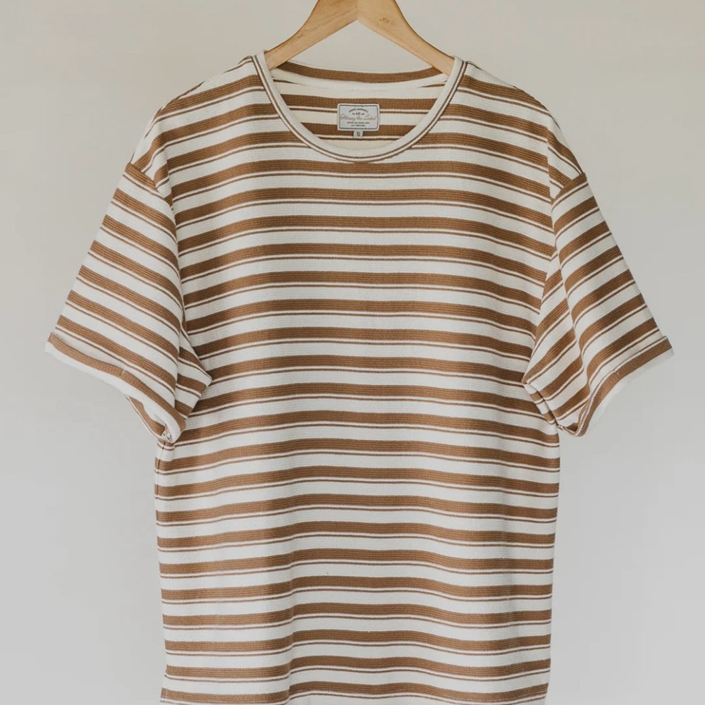 Ottway the Label Striped Textured Unisex T-Shirt Brown & Cream